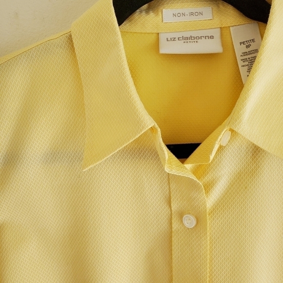LIZ Claiborne Spring Yellow No Iron 100%  Cotton Shirt Petite 8 - Picture 5 of 13